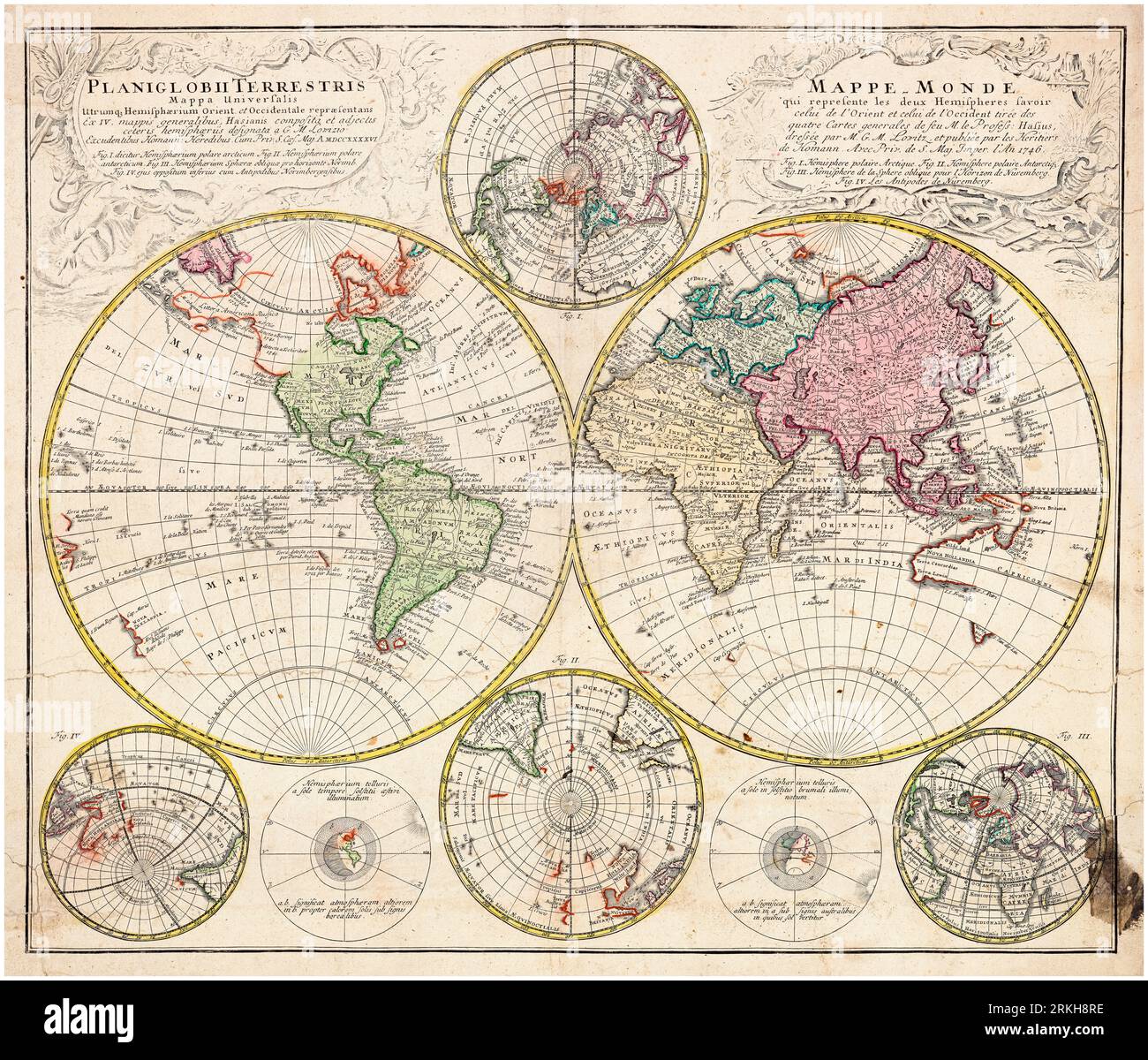 18th Century Vintage World Map by GM Lowitz (George Moritz), 1760-1770 ...