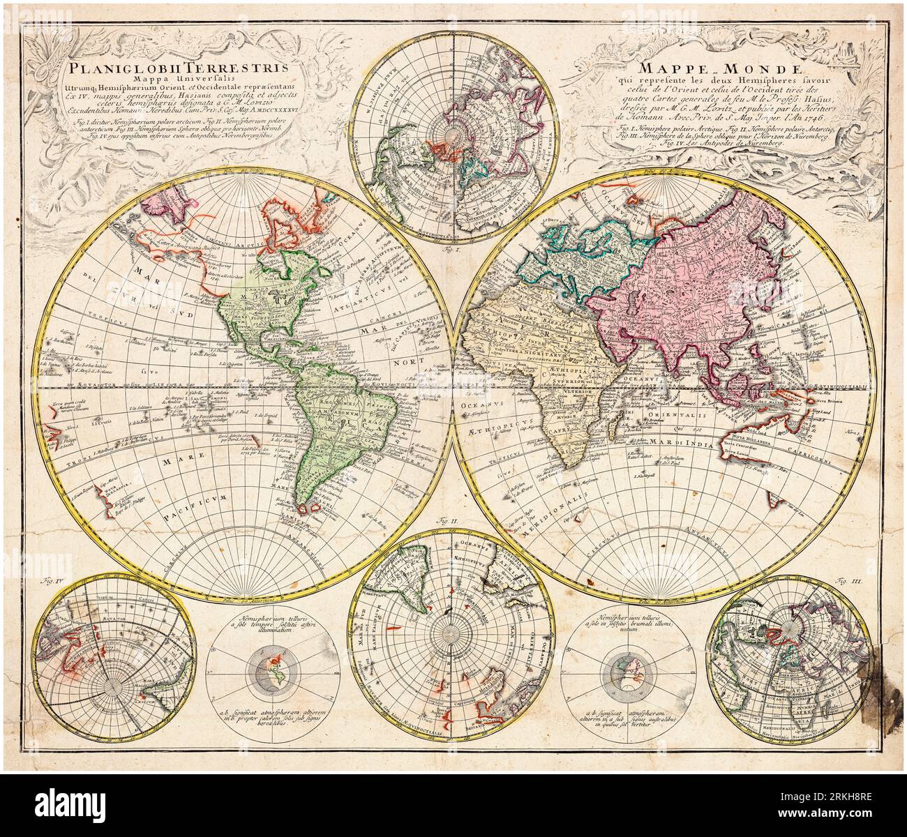 18th Century Vintage World Map By GM Lowitz George Moritz 1760 1770 