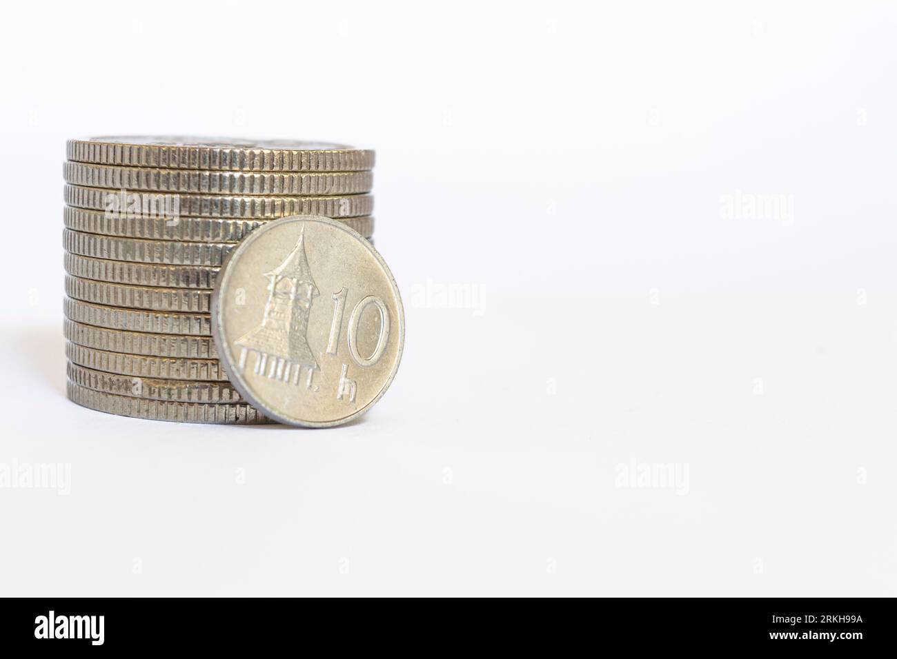 A close-up image of a Slovak Koruna coin against a plain white background Stock Photo