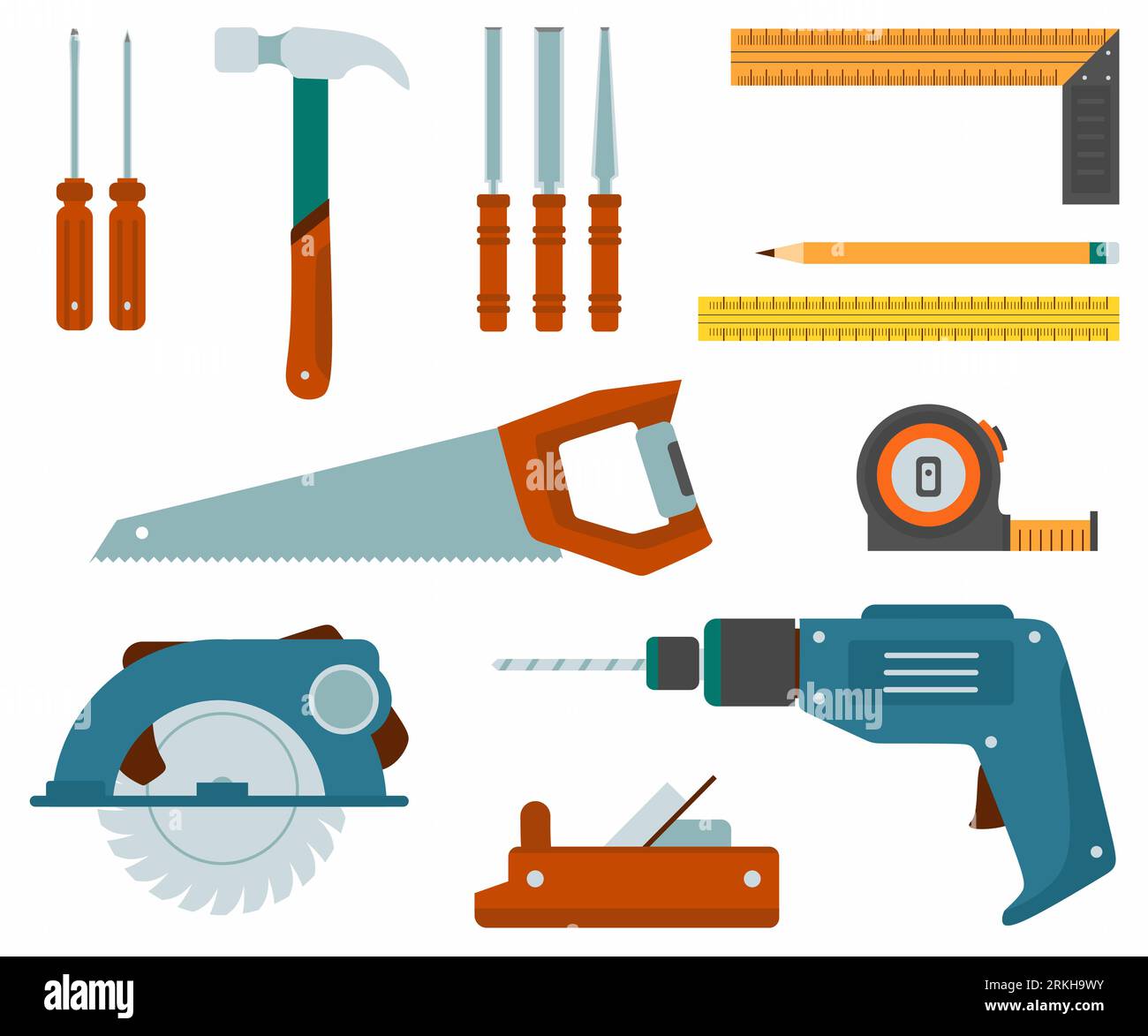 Repair and construction working tools icon set. Carpentry equipment ...