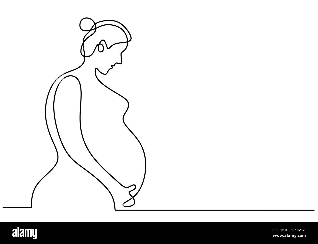 One continuous line drawing of pregnant woman, silhouette picture of mother. Happy young mom is holding her pregnant belly. Happy Woman's Day. Charact Stock Vector
