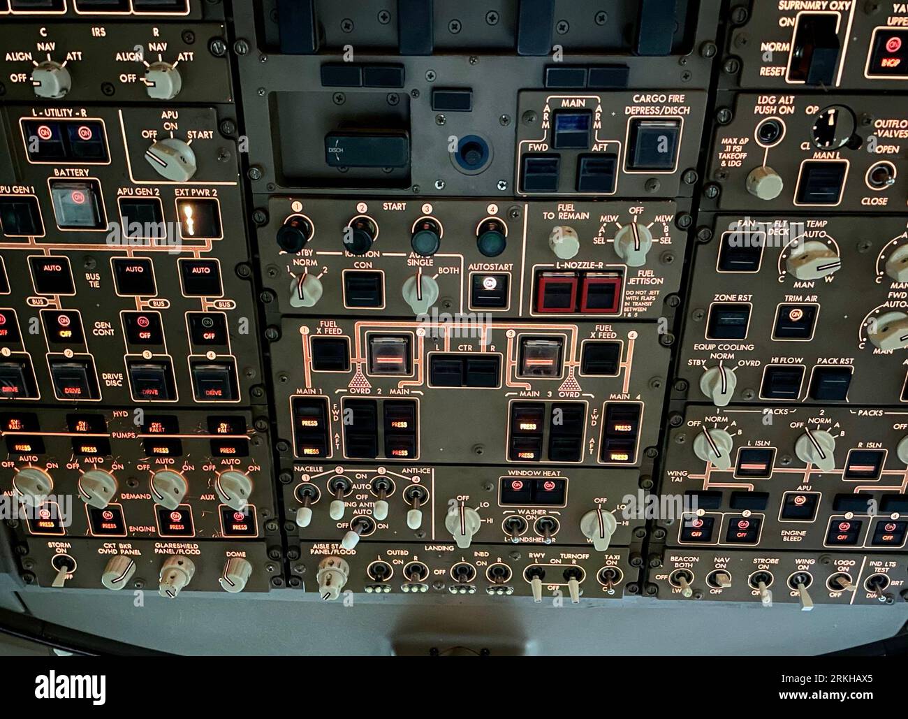 A closeup of an airplane control panel Stock Photo