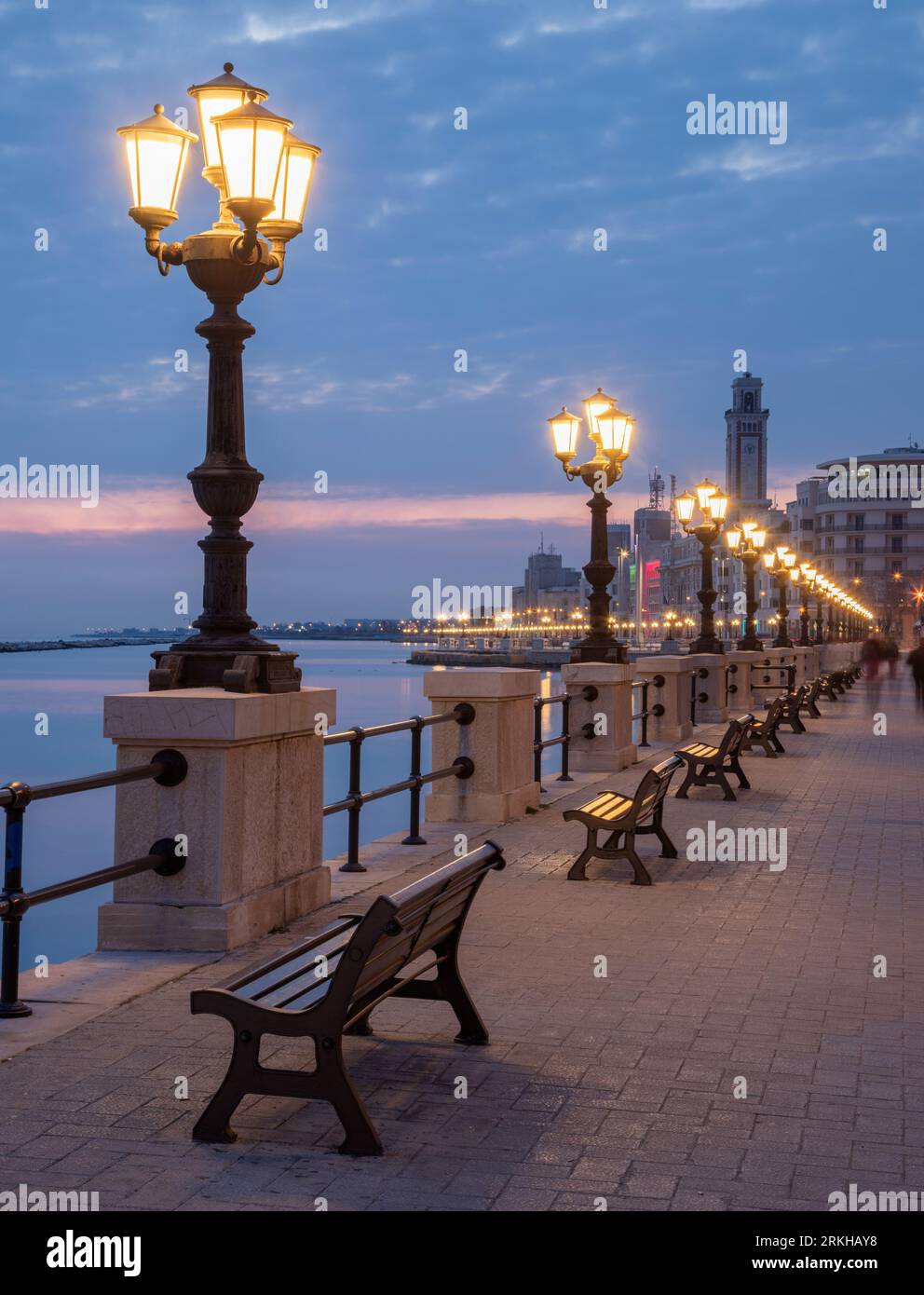 Bari - The promenade at dusk. Stock Photo