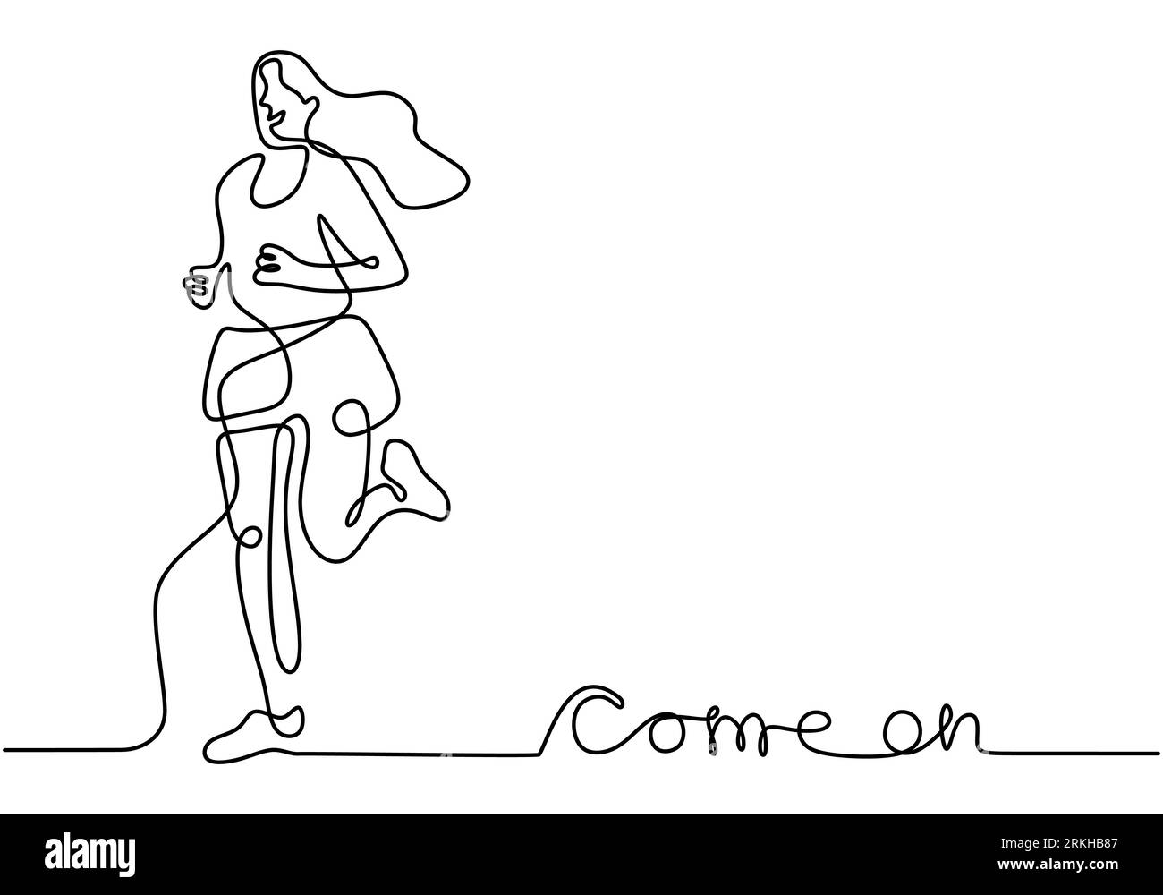 Continuous one line drawing of young woman athlete runner focus sprint run. Character girl running around isolated on white background. Sport and heal Stock Vector