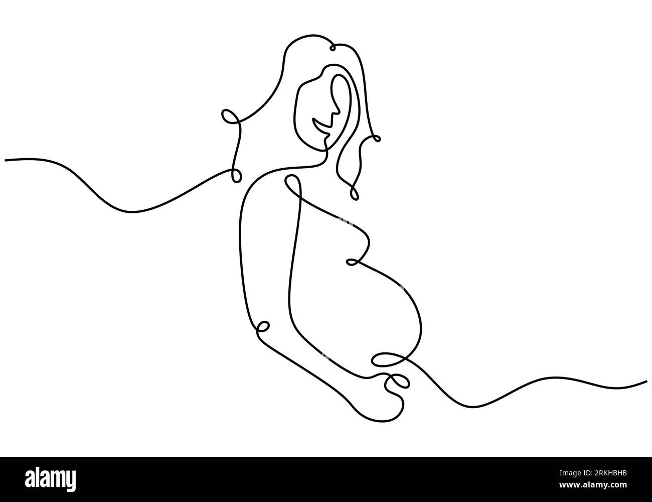 One continuous line drawing of pregnant woman, silhouette picture of mother. Happy young mom is holding her pregnant belly. Happy Woman's Day. Charact Stock Vector