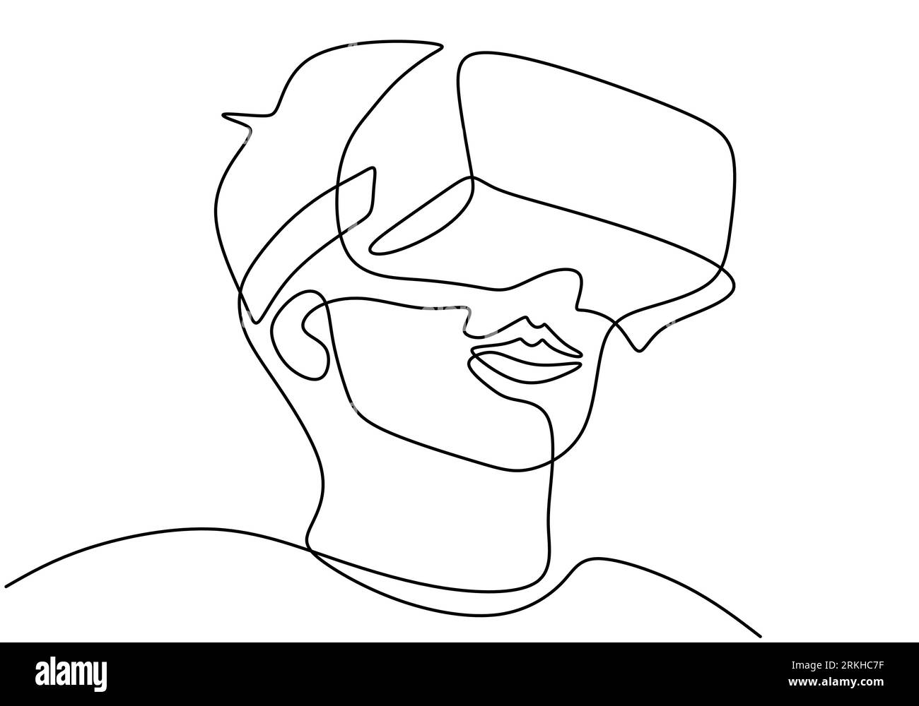 Young man wearing VR glasses one continuous line drawing. A young man uses  glasses device virtual reality when playing games at home hand drawn line a  Stock Vector Image & Art -