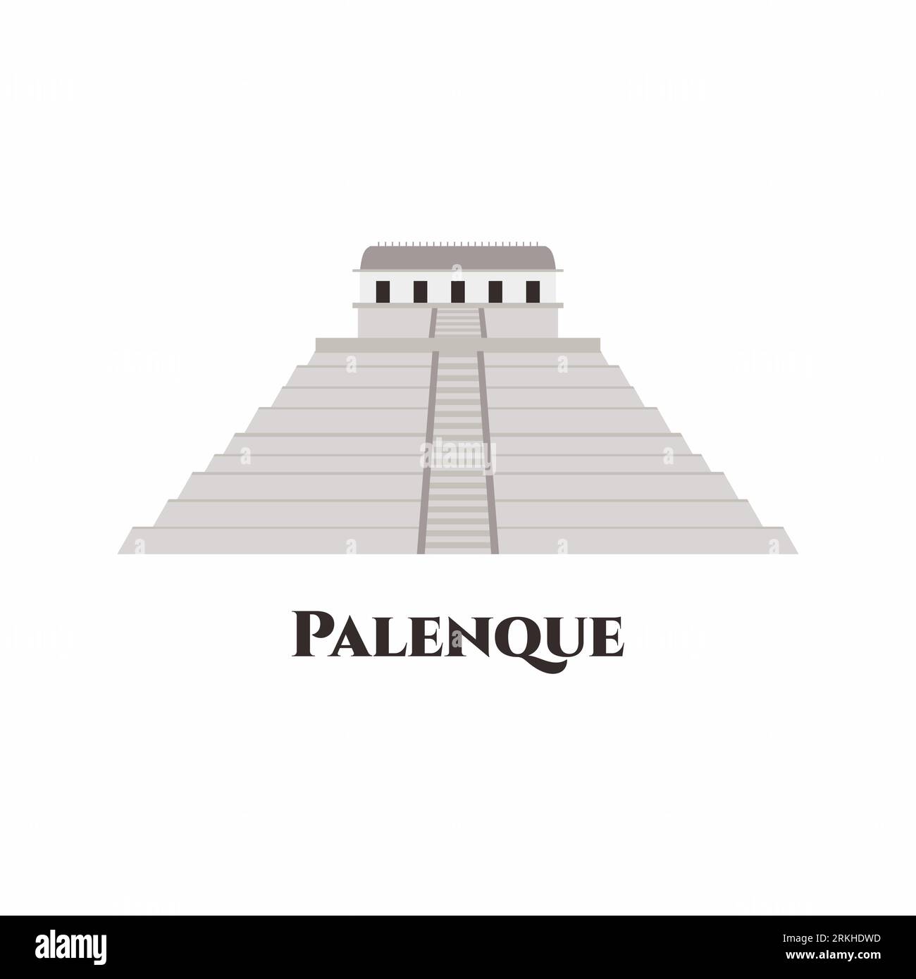 Palenque in Chiapas, Mexico. One of the best preserved sites, which contains interesting architecture and is popular tourist attraction. The Palace an Stock Vector