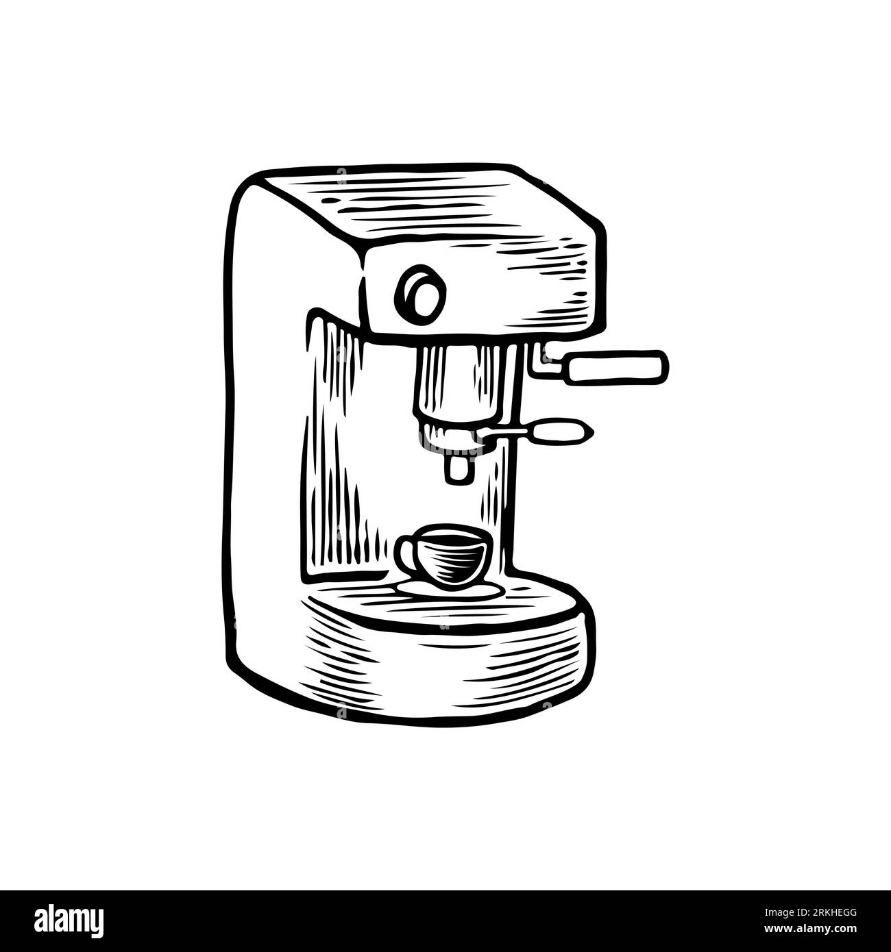 Vector hand drawn coffee machine and capsules Illustration. Detailed retro style image of coffee