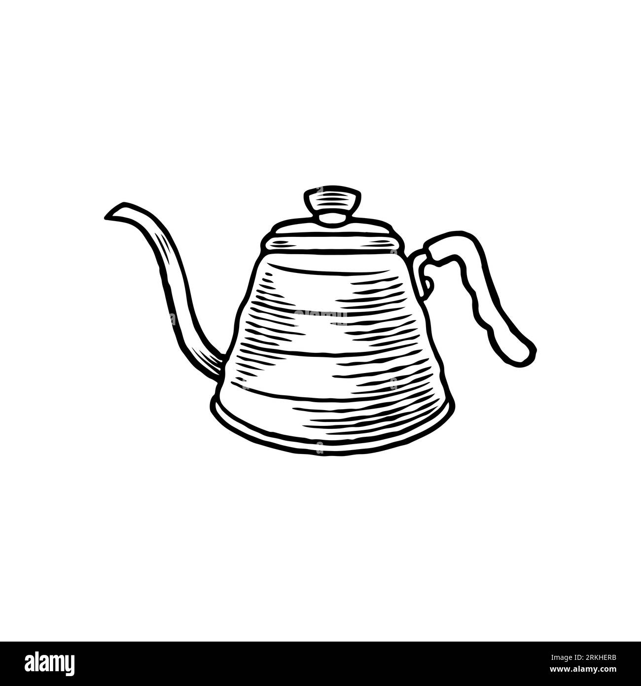 Hand drawn of coffee pot illustration with vintage style. Moka pot for brewing espresso coffee
