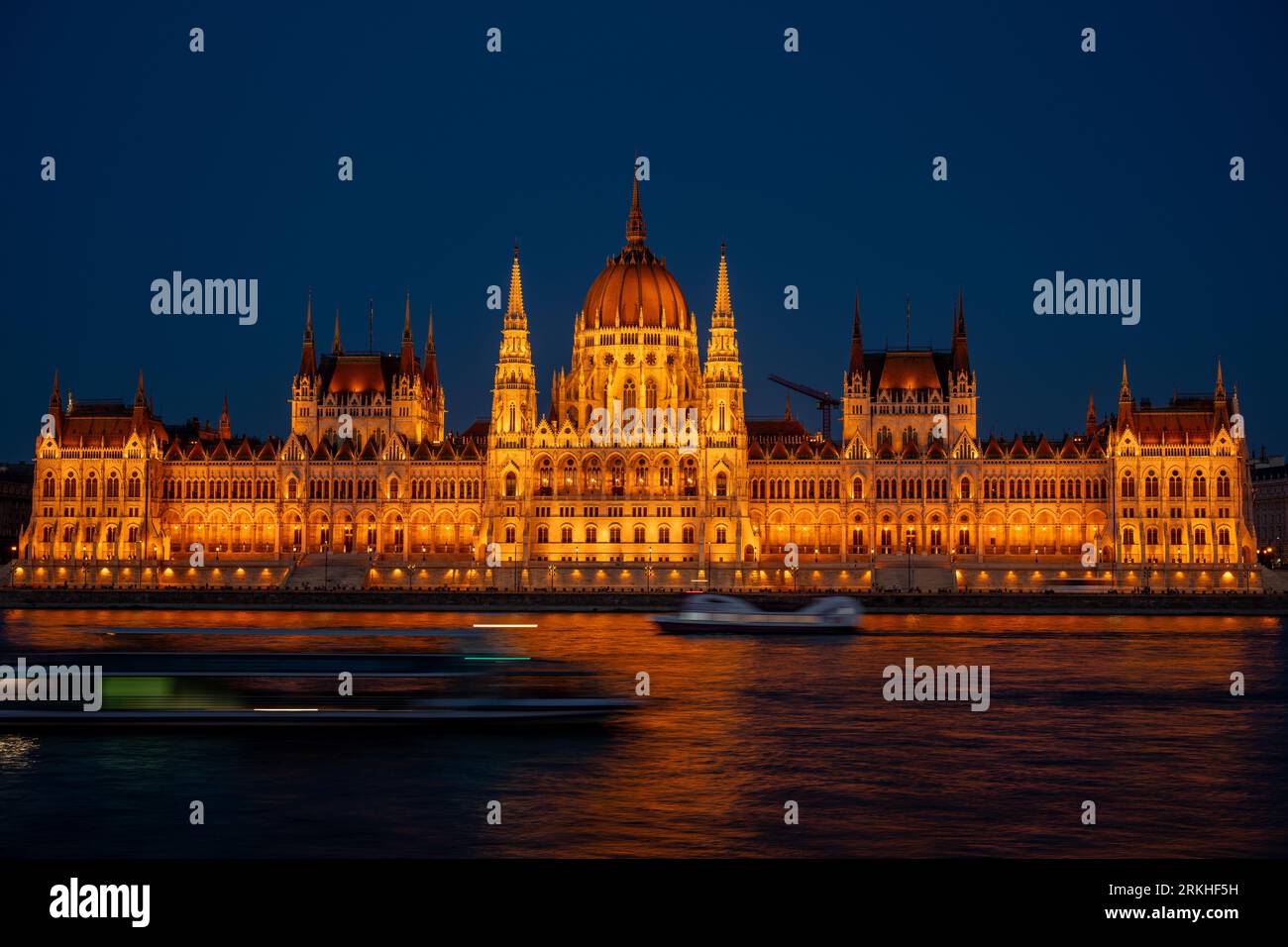 The Hungarian National Parliament building in Budapest, Hungary, during twilight Stock Photo