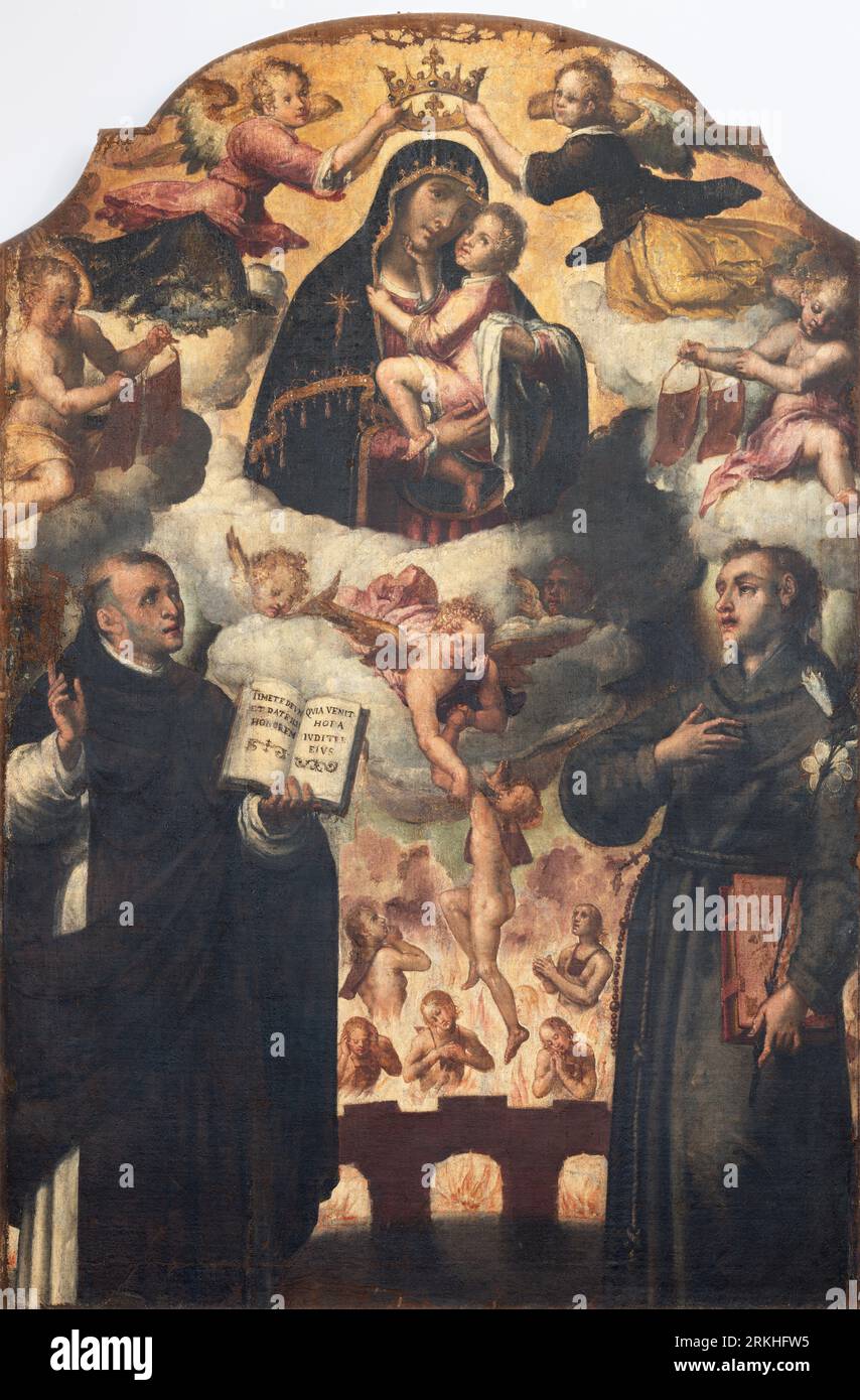 POLIGNANO A MARE, ITALY - MARCH 4, 2022: The painting of Madonna with the St. Dominic and St. Antony of Padua in the Cathedral Matrice Stock Photo