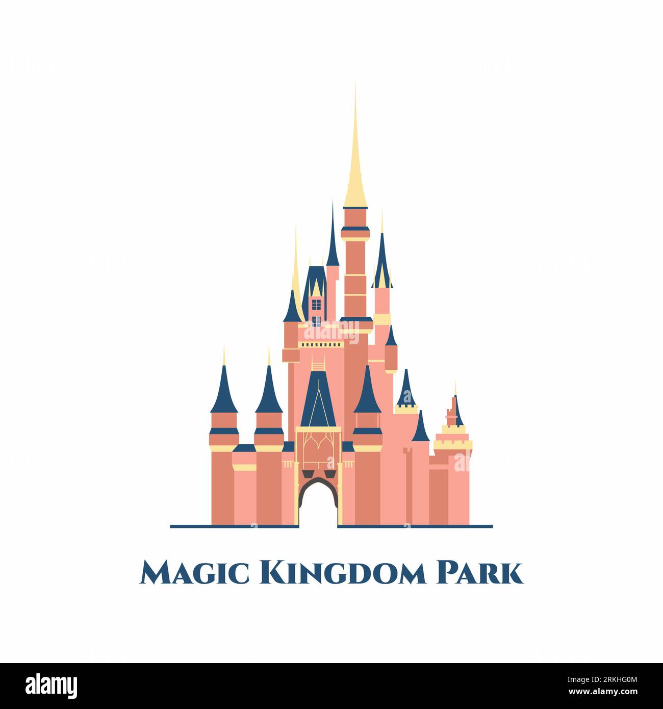 Magic Kingdom Park. It is a theme park at the Walt Disney World Resort in Bay Lake, Florida, near Orlando, Florida. Vector flat icon with the image of Stock Vector