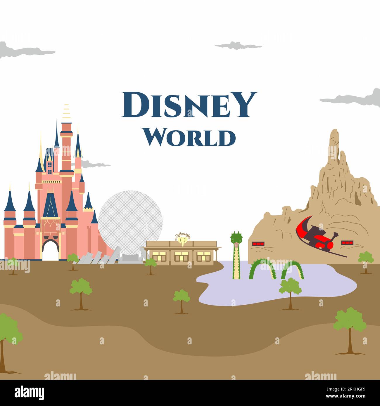 The Walt Disney World in Bay Lake - The Walt Disney World In Bay Lake And Lake Buena Vista Florida In The United States Great Place For Holiday Set Of Disney Buildings Flat Cartoon 2RKHGF9 