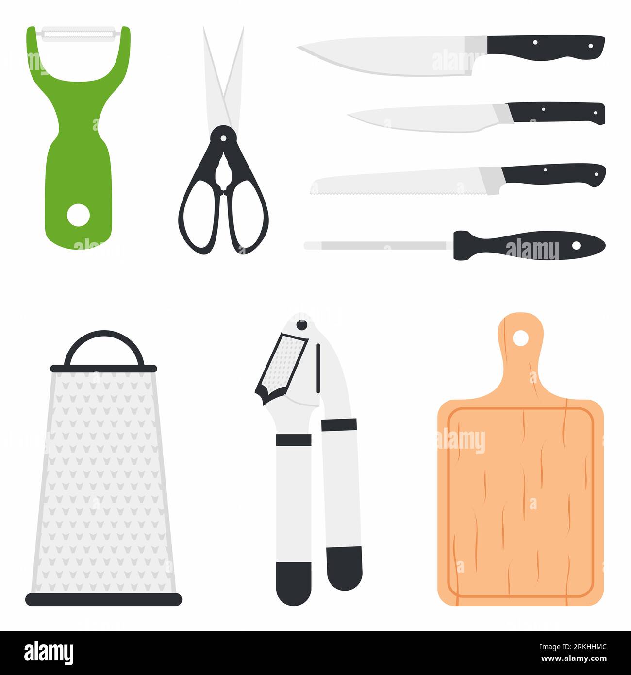 Kitchen utensil design elements set collection. Peeler, scissor, knife