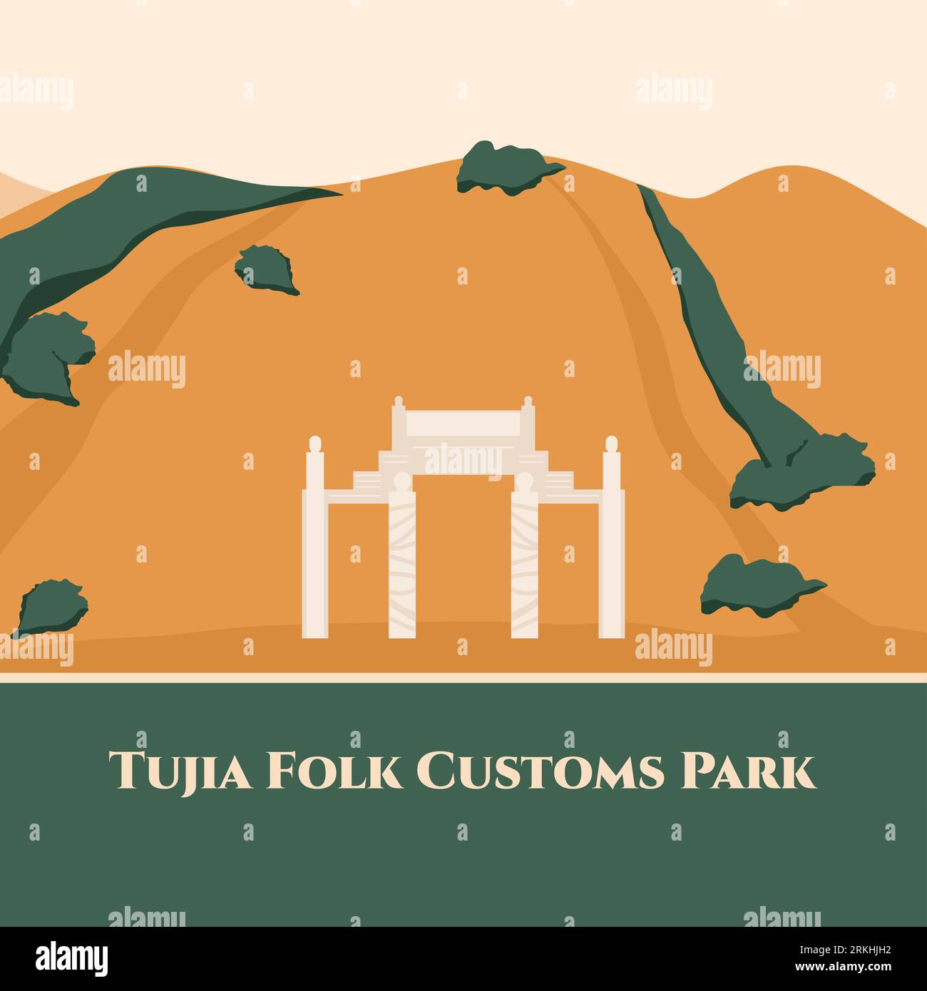 Tujia Folk Customs Park in Zhangjiajie Hunan, China. Cultural park with traditional Tujia architecture. Good for tourist destination with classical bu Stock Vector