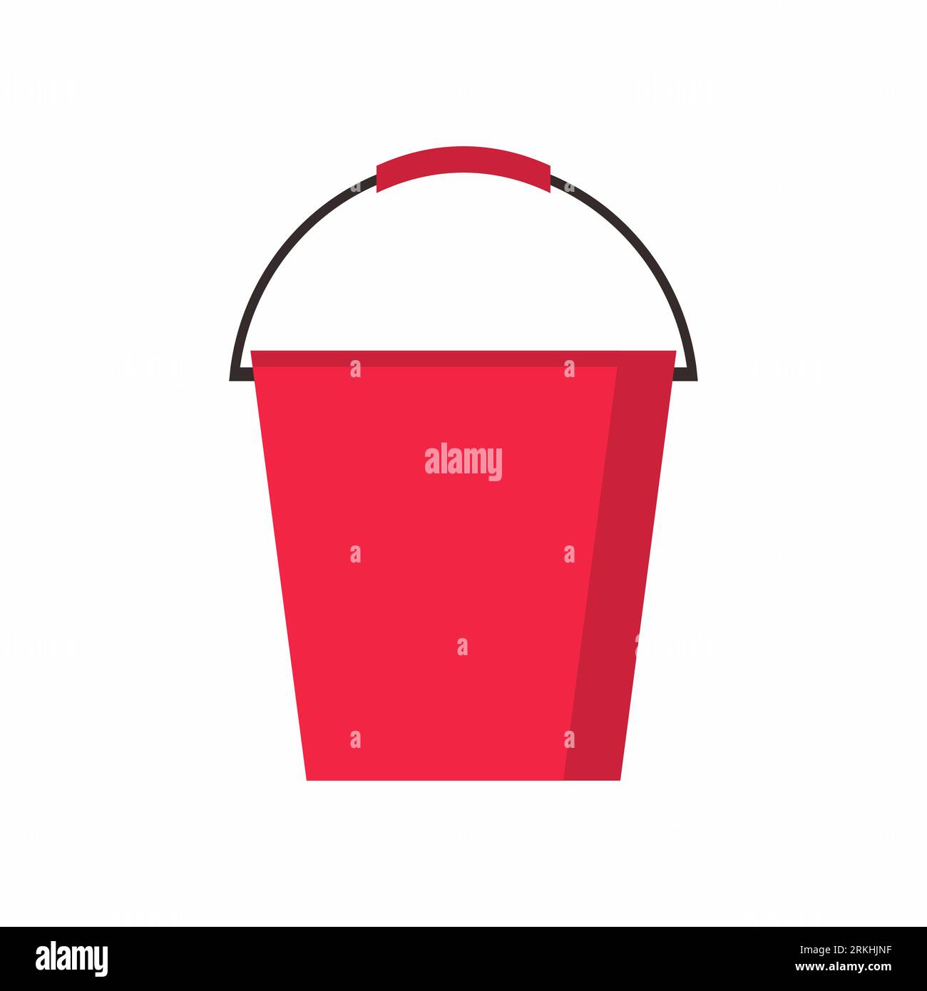 Flat pail element. Red plastic bucket with handle cartoon vector