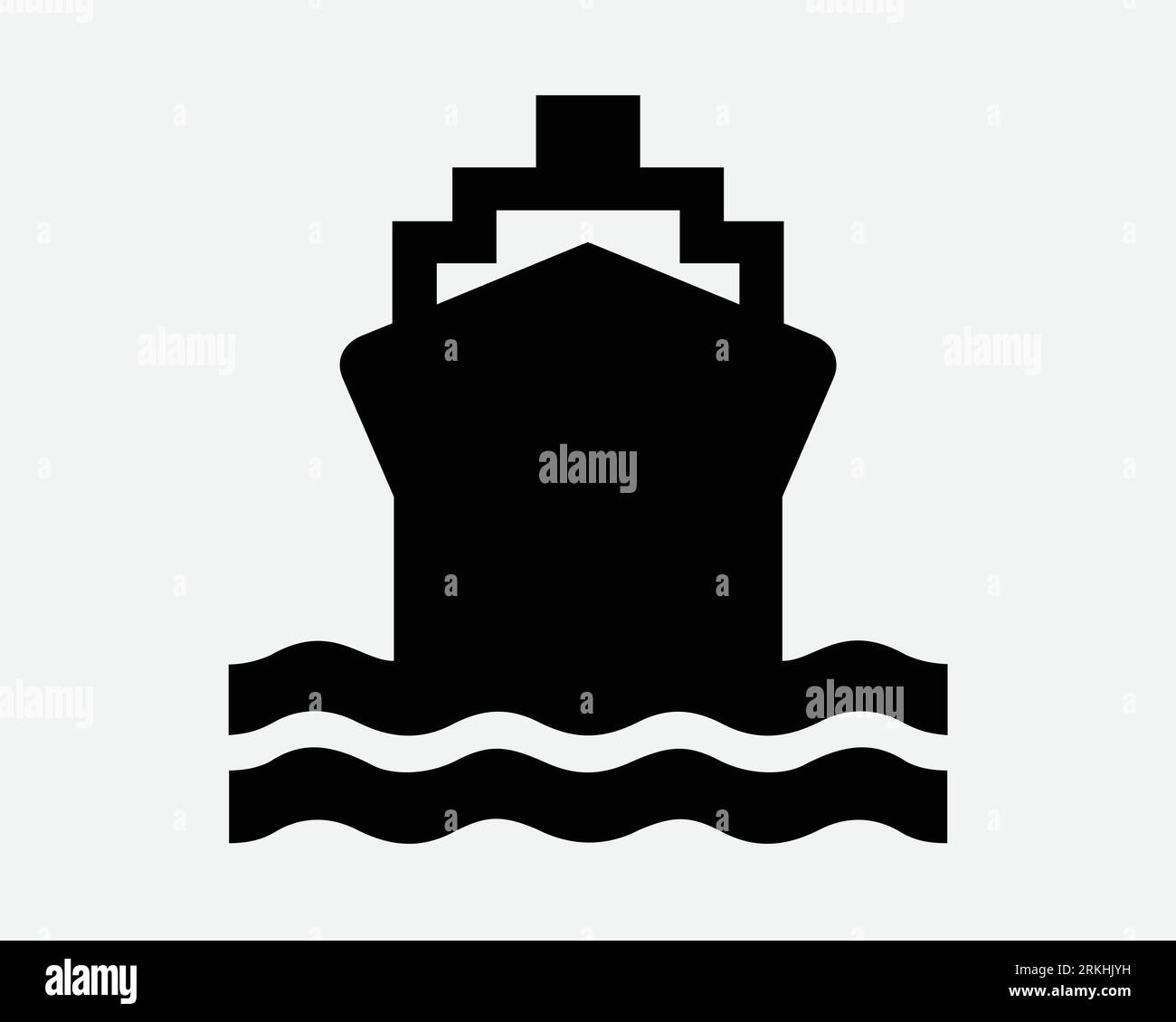 Container Ship Icon Big Boat Shipping Vessel Front View Ocean Linear Freight Shipment Sea Water Cruise Black White Silhouette Shape Vector Sign Symbol Stock Vector
