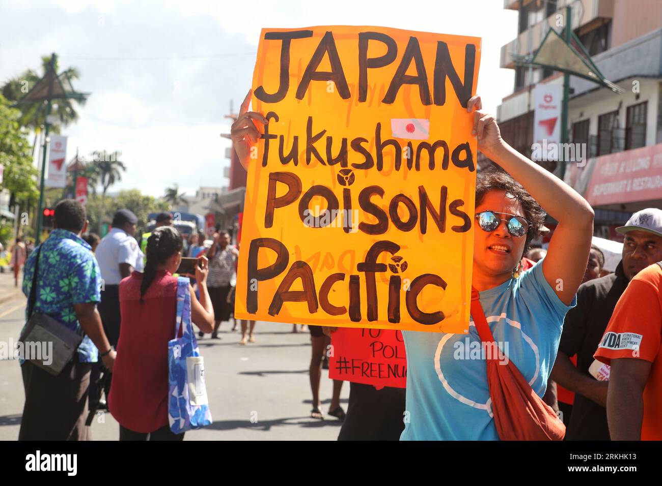 Suva, Fiji. 25th Aug, 2023. People attend a rally against Japan's ...