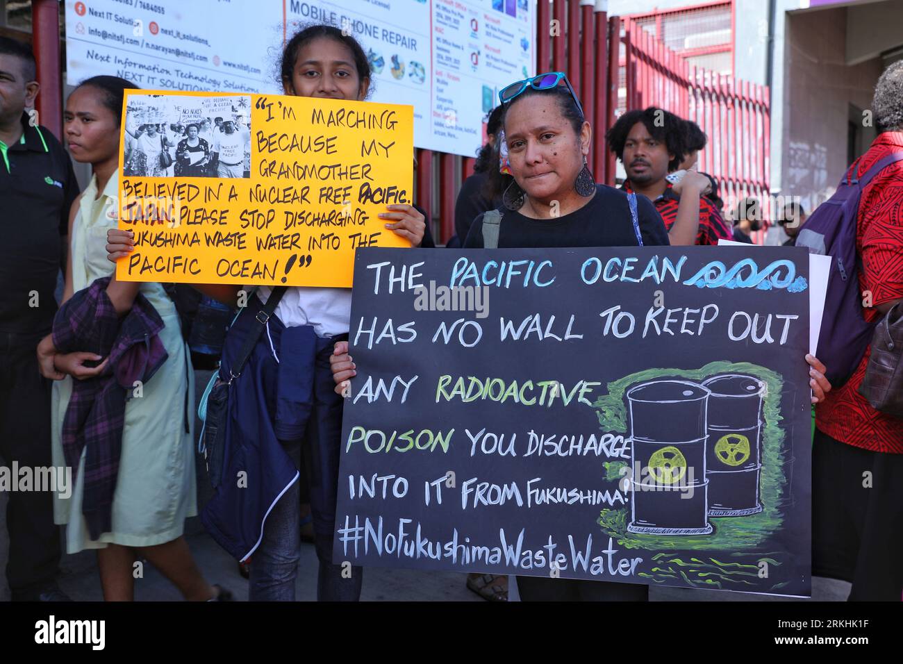 Suva, Fiji. 25th Aug, 2023. People attend a rally against Japan's ...