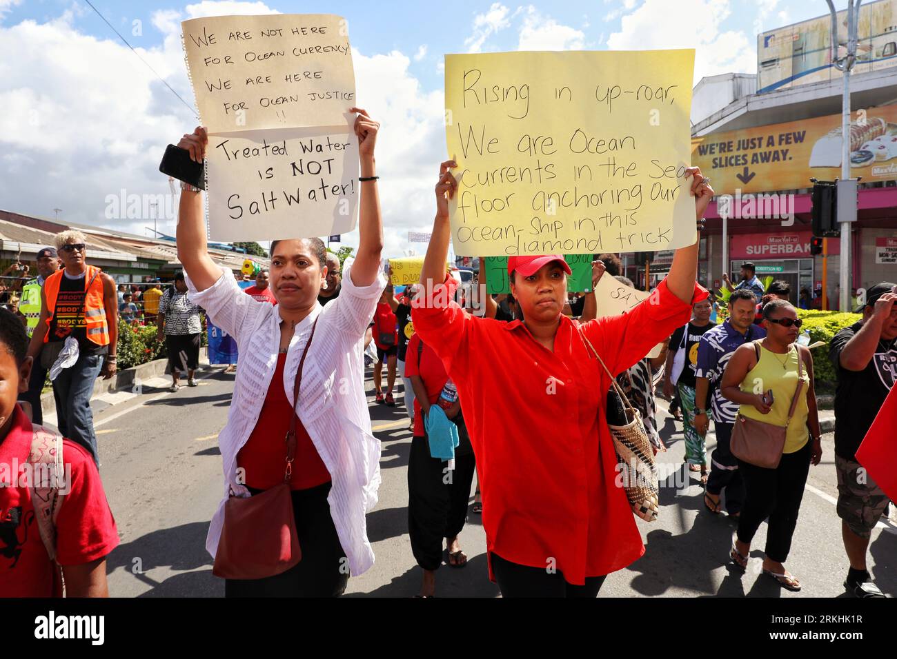 Suva, Fiji. 25th Aug, 2023. People attend a rally against Japan's ...