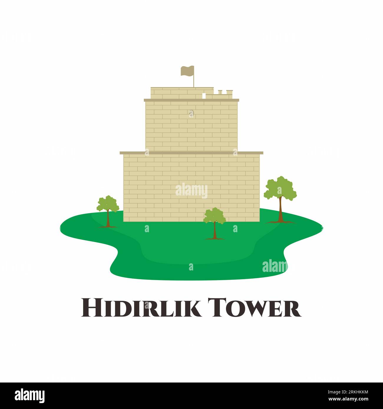 Hıdırlık Tower. It is a landmark tower of tawny stone in Antalya, Turkey. The land walls of the city join the sea walls. You get a great view of the w Stock Vector