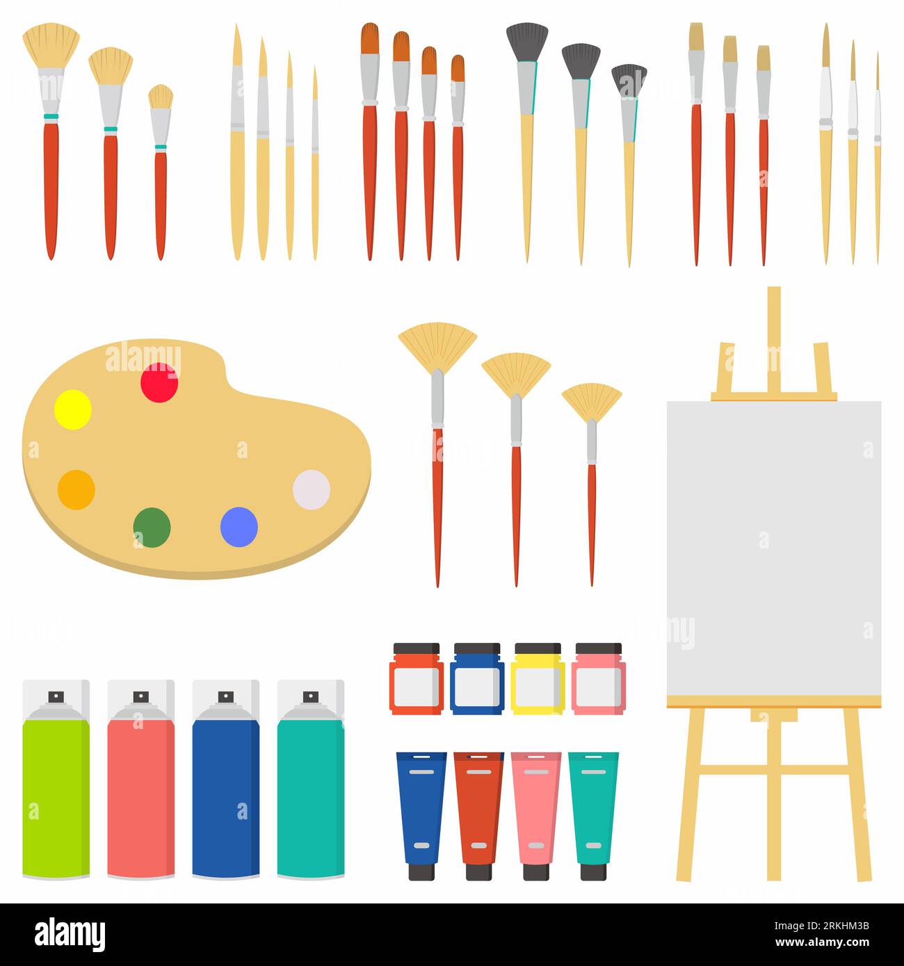 Set of painting tools elements cartoon colorful vector concept. Art