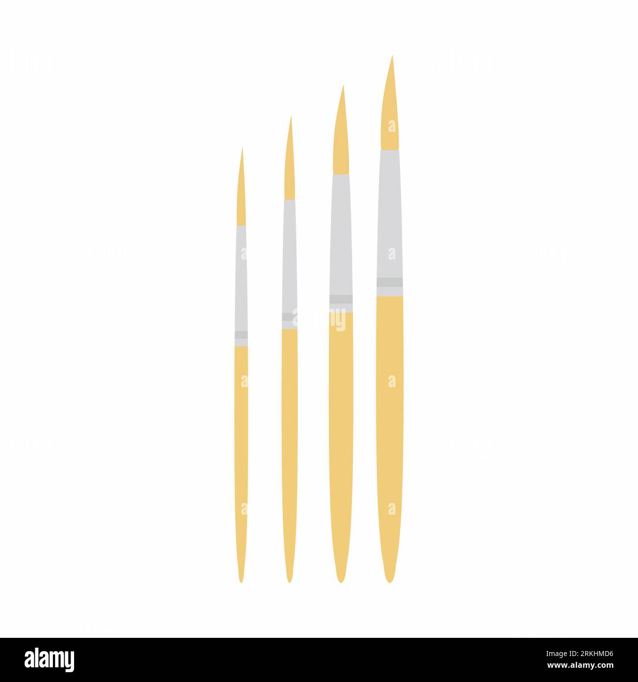 Set of rigger painting brush. Different sizes of brushes isolated on