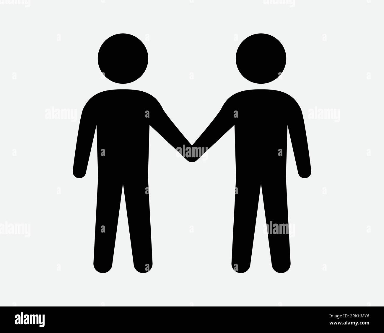 Stick Figure Hold Hand Icon Gay Couple Two Men Man Holding Relationship Friends Partner LGBT LGBTQ Team Teamwork Black White Vector Clipart Sign Symbo Stock Vector