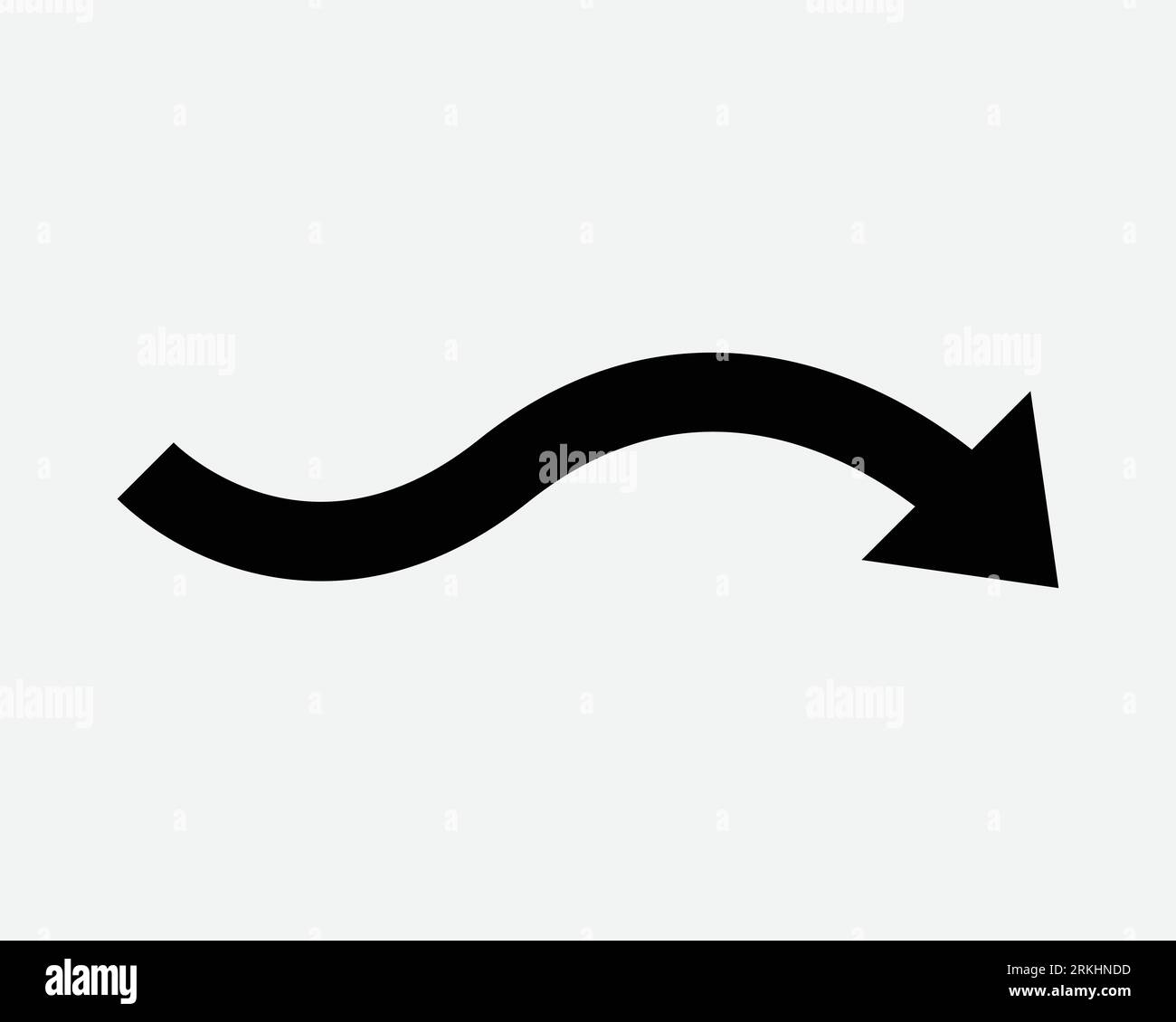 Wave Arrow Right Down Icon Point Pointer Navigation Path Wavy Curve Curvy Curly Bend Black White Shape Vector Clipart Illustration Artwork Sign Symbol Stock Vector