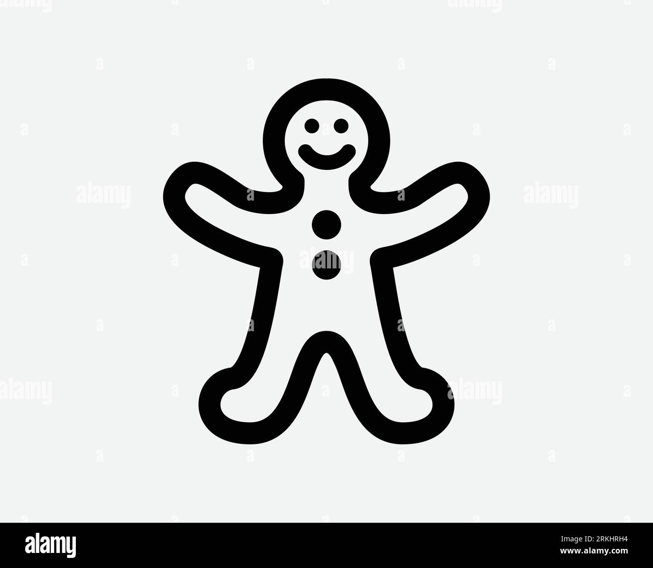 Gingerbread Man Line Icon Ginger Bread Cookie Person Shape Christmas Holiday Food Dessert Biscuit Sweet Black White Line Outline Sign Symbol Vector Stock Vector