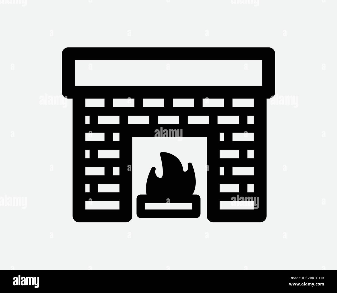 Fireplace Line Icon Fire Place Furnace Home Stove Wood Chimney Christmas Burn Warm Heat Heater Burner Black White Line Shape Vector Artwork Sign Symbo Stock Vector