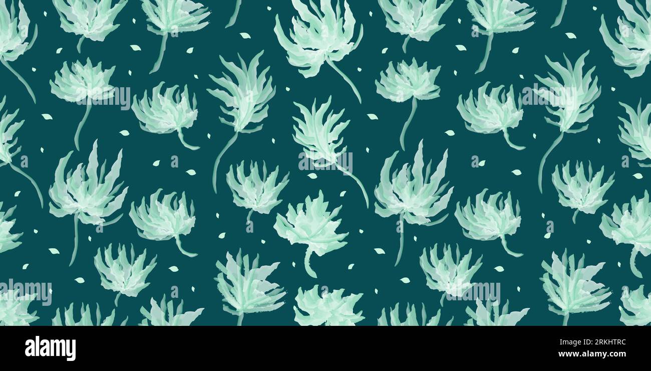 Seamless Watercolor Floral Pattern. Green Flower Motif. Suitable for Wallpaper, Wrapping Paper, Background, Fabric, Textile, Apparel, and Card Design Stock Vector