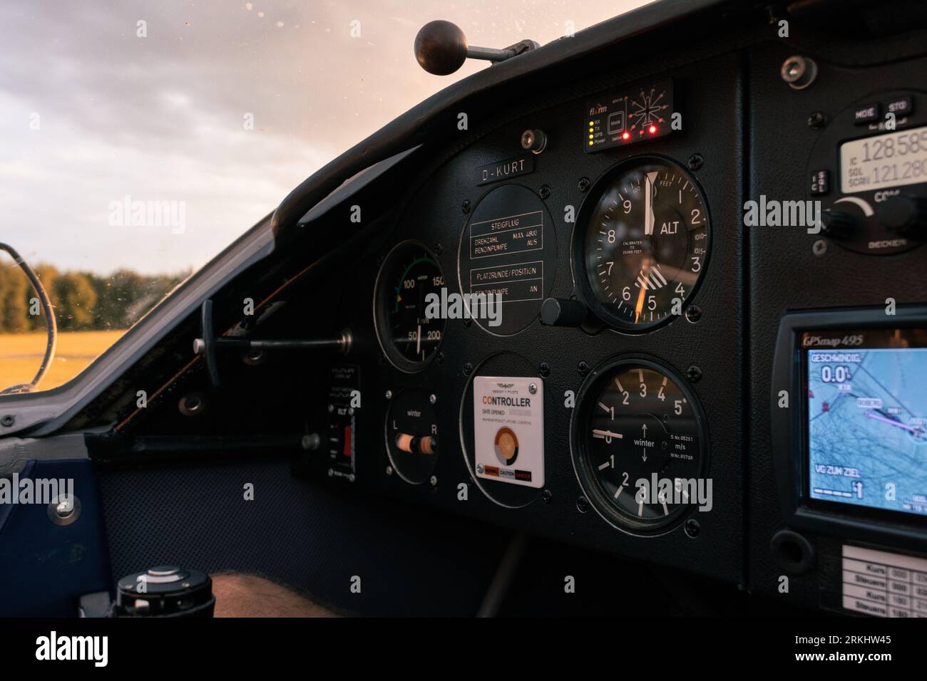 A closeup of an airplane dashboard Stock Photo