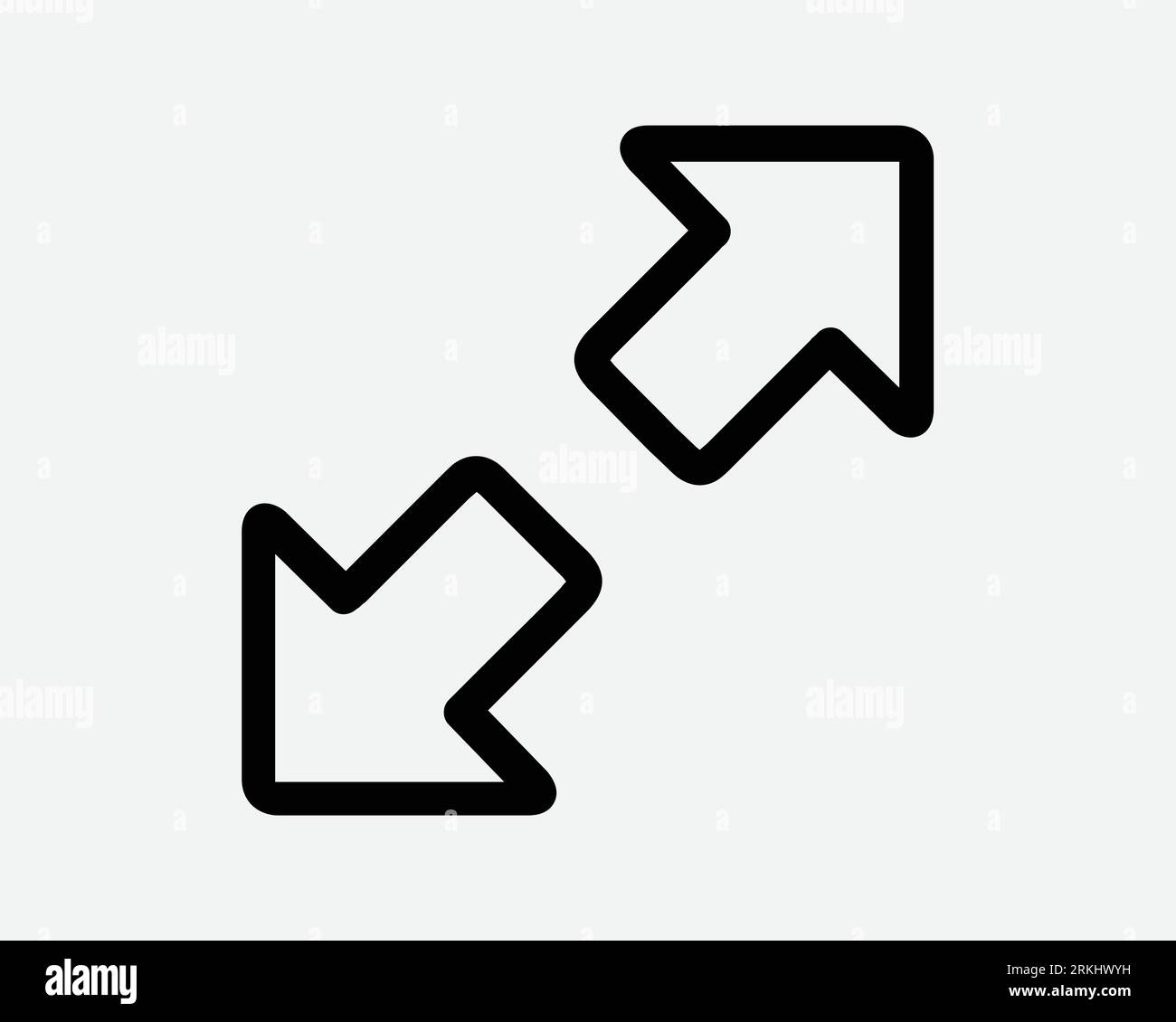 Zoom In Out Arrow Line Icon Two 2 Arrows Gesture Swipe Point Pointer Navigation Mobile Tablet Full Screen Fullscreen Black White Vector Sign Symbol Stock Vector