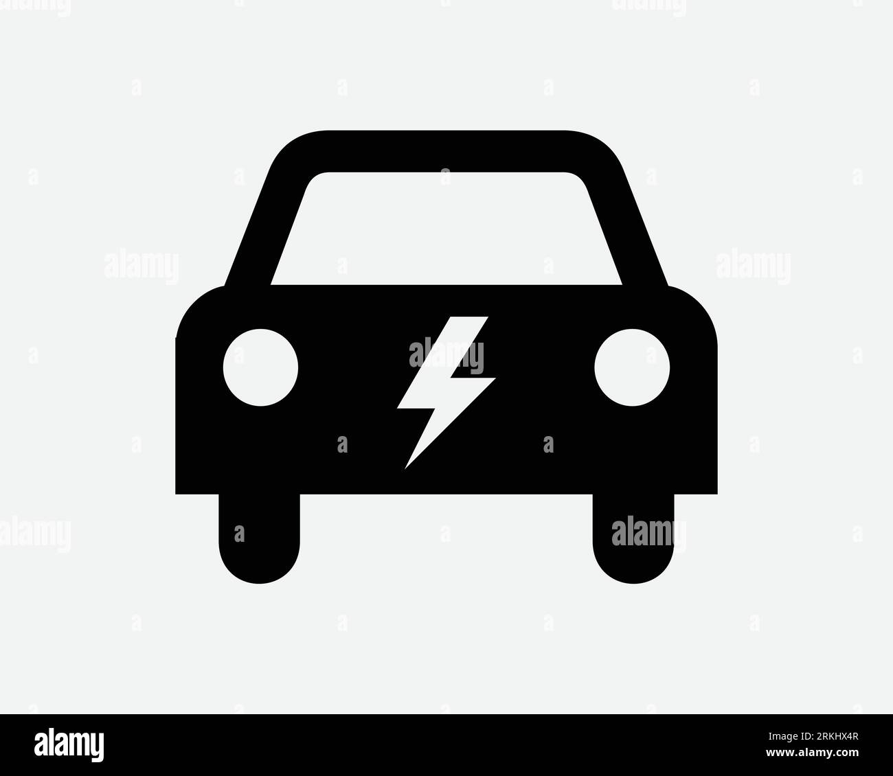 EV Car Icon Electric Vehicle Electrical Automobile Green Eco Friendly Battery Hybrid Technology Tech Black White Outline Shape Vector Sign Symbol Stock Vector