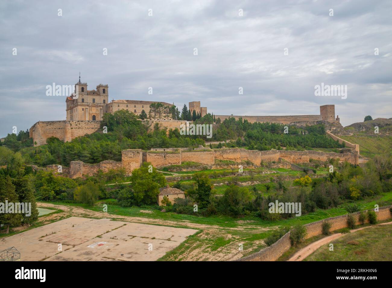 Monastery and castle, Ucles, Cuenca province, Castilla La Mancha, Spain. Stock Photo