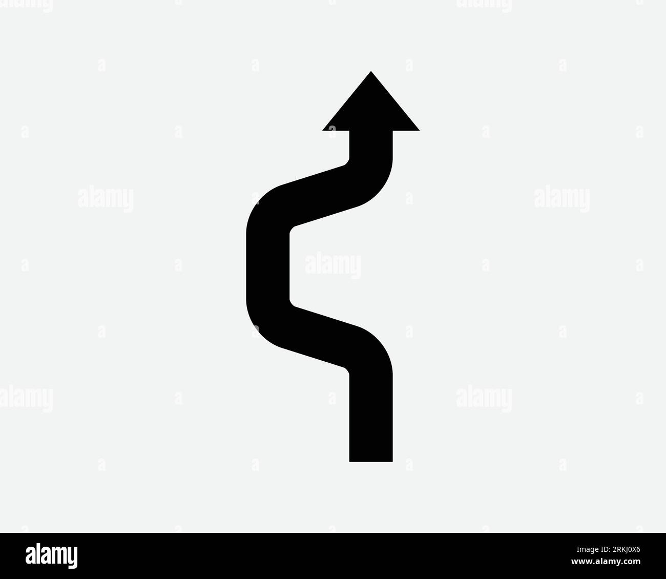 Winding Path Arrow Up Road Curve Traffic Bend Caution Warning Icon Black White Outline Shape Vector Clipart Graphic Illustration Artwork Sign Symbol Stock Vector