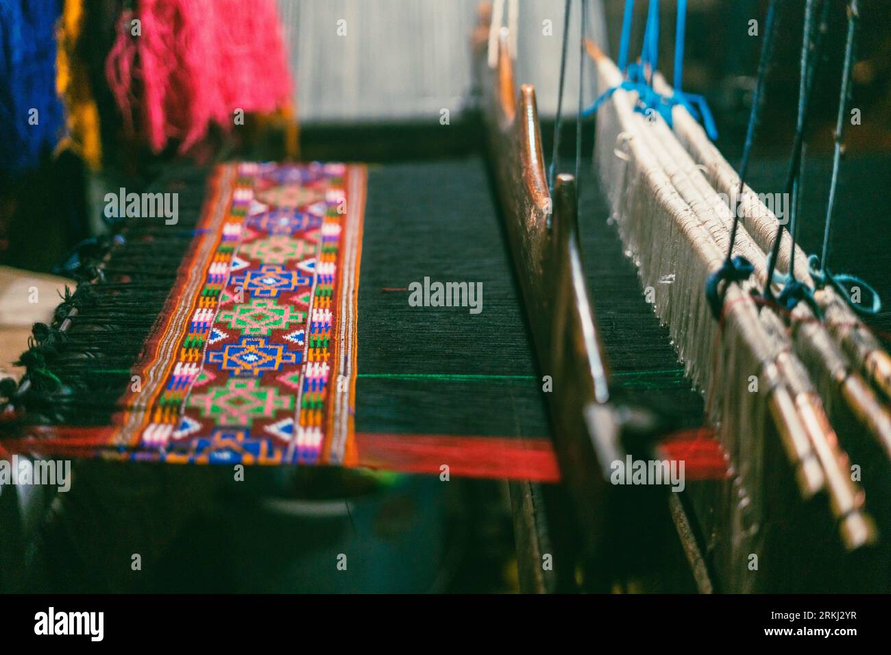 A Himachali Pattu traditional scarf made of thick material handcrafted to provide warmth in winter Stock Photo