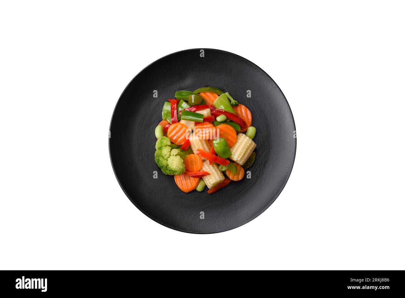 Delicious juicy broccoli vegetables, carrots, asparagus beans, bell