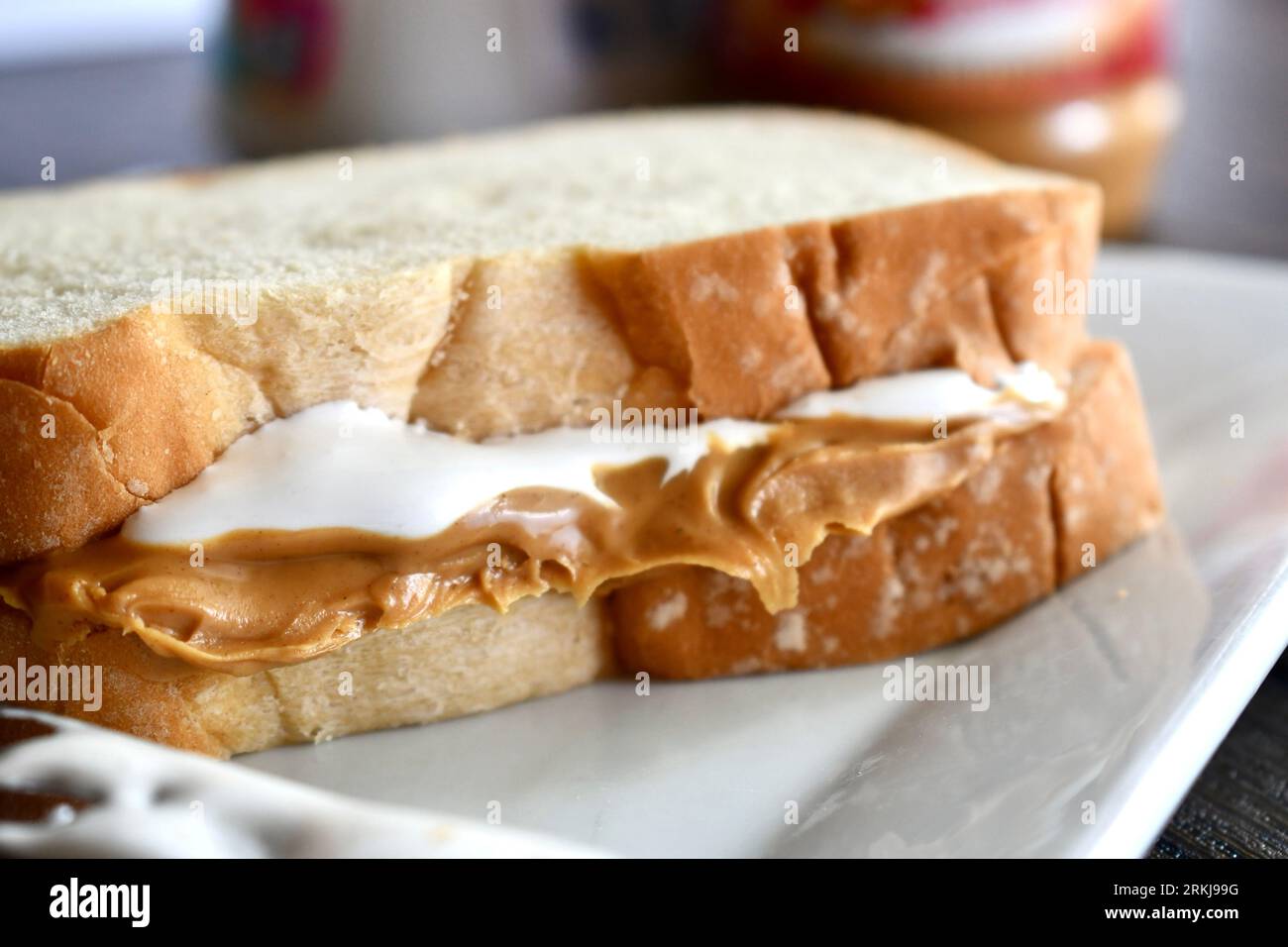 A Fluffernutter sandwich made with peanut butter and marshmallow cream ...
