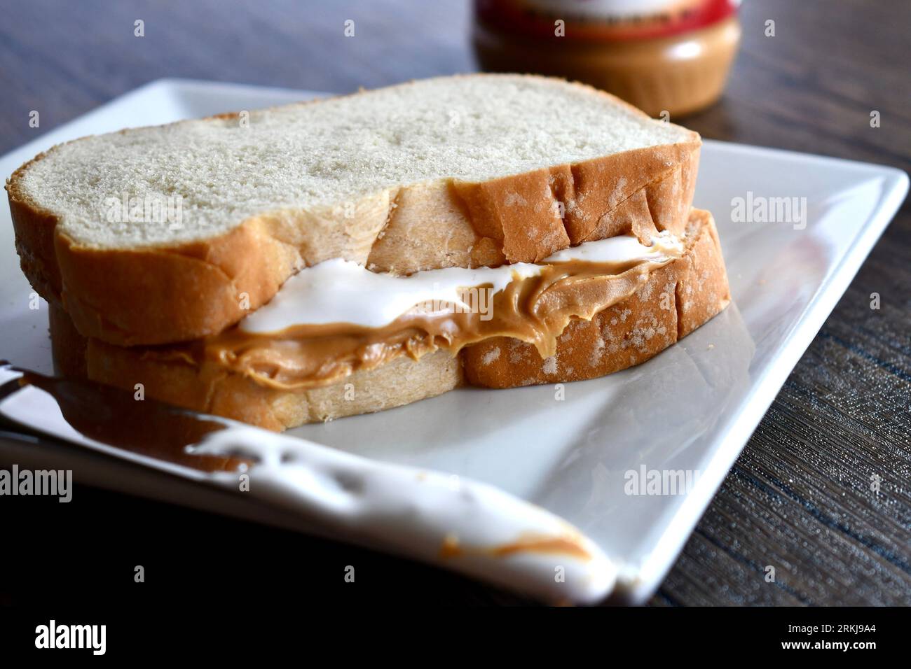 A Fluffernutter sandwich made with peanut butter and marshmallow cream