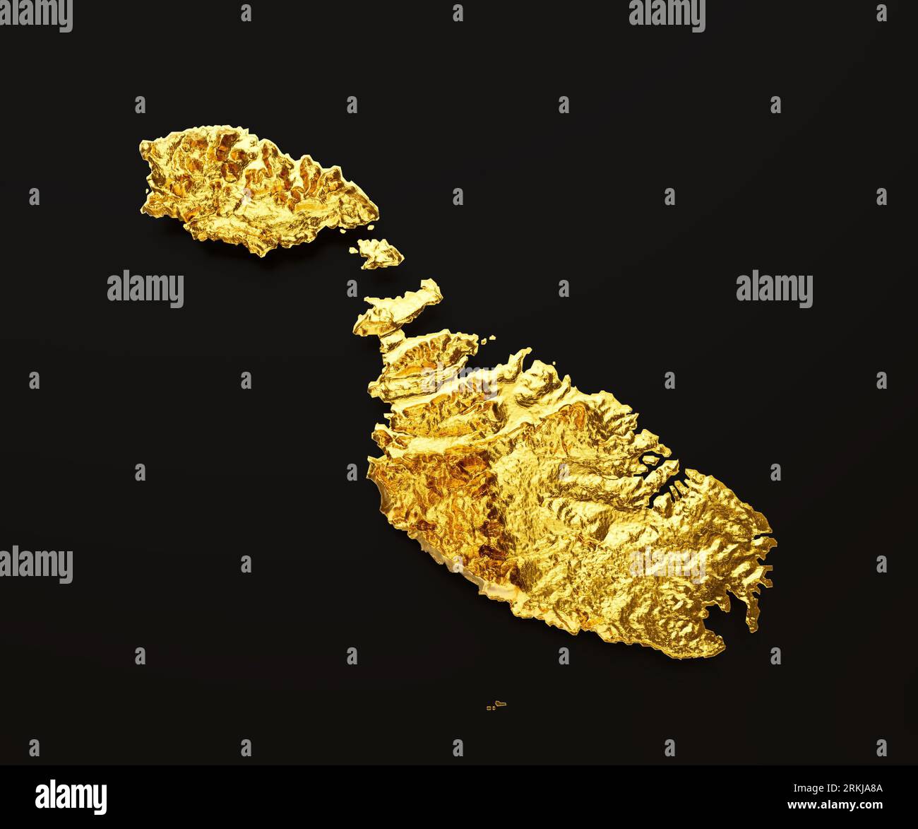 Malta Map Golden metal Color Height map on white Background 3d illustration Stock Photo