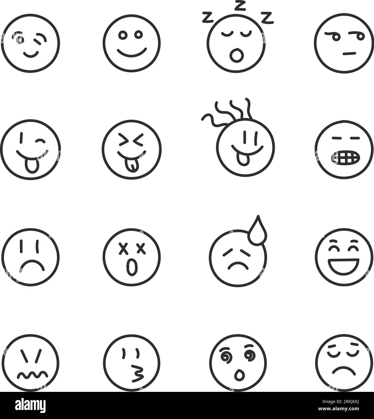 Emojis faces icon in hand drawn style. Doddle emoticons vector illustration on isolated background. Happy and sad face sign business concept. Stock Vector