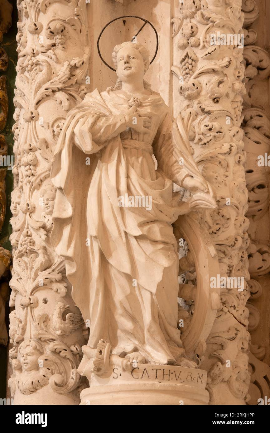 MONOPOLI, ITALY - MARCH 5, 2022: The statue of St. Catharina of Alexandria in the church Chiesa di san Domenico. Stock Photo