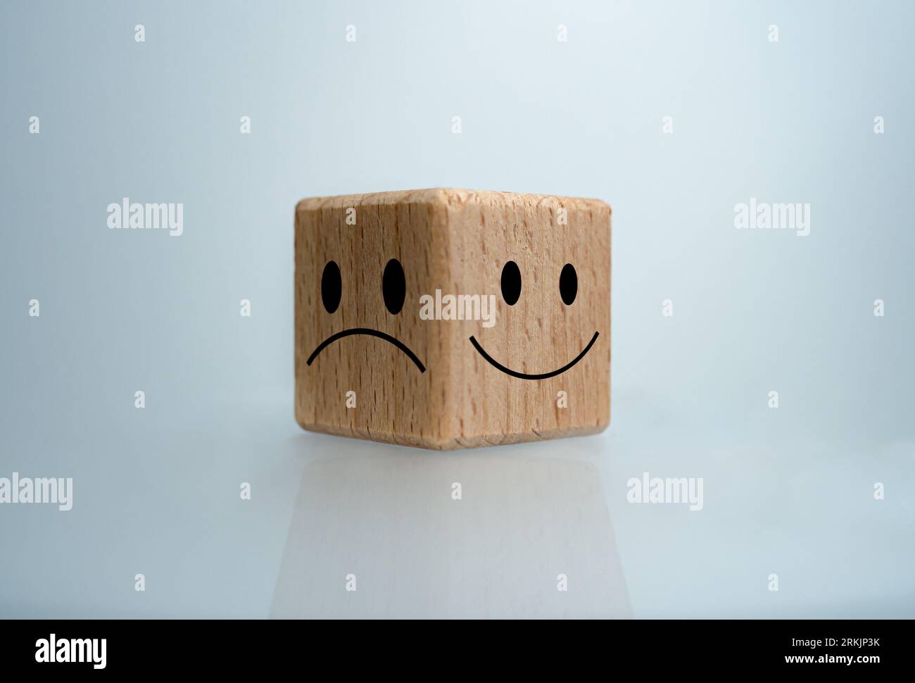 Mental health and emotional state concept, Smile face and sad face on