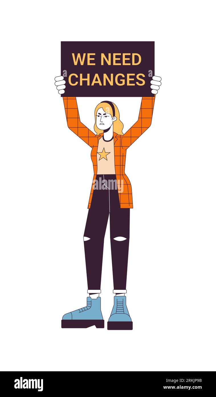 Caucasian woman holding banner flat line color vector character Stock ...
