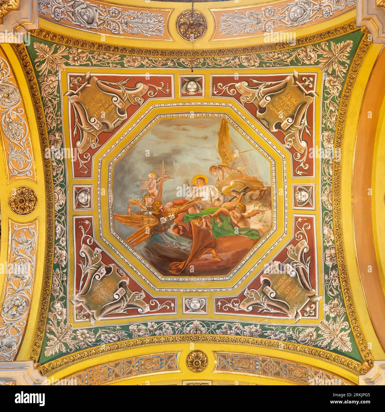 GENOVA, ITALY - MARCH 6, 2023: The fresco of apotheosis of St. Vincent in the church Chiesa di Nostra Signora della Consolazione e San Vincenzo Stock Photo