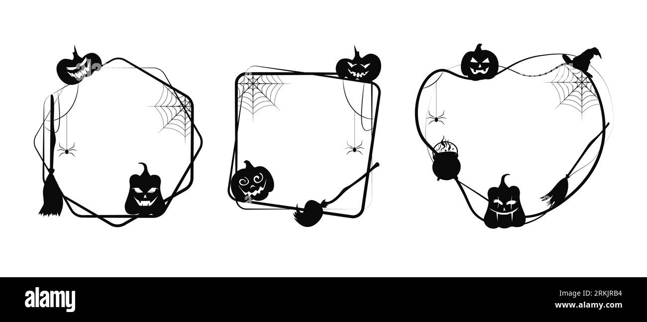 Halloween frames. Collection of frames pumpkin, ghosts and a bat Stock