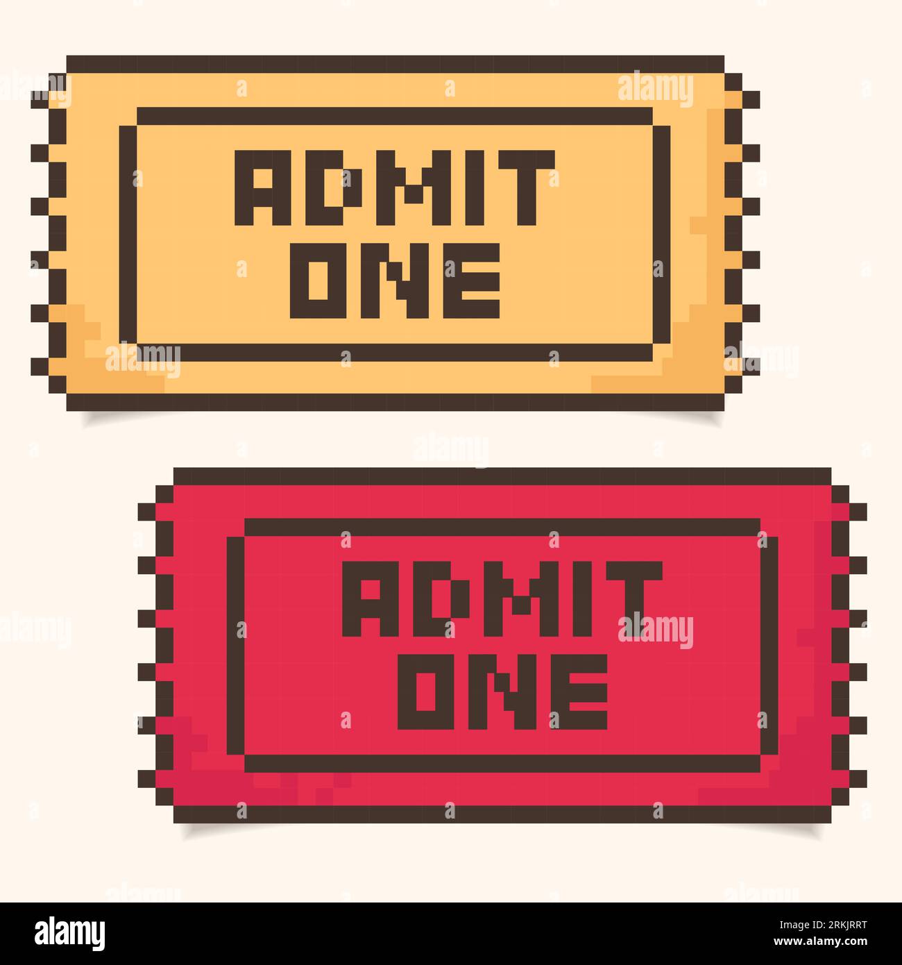 pixel coupon.ticket template,entry coupons 8-bit Stock Vector