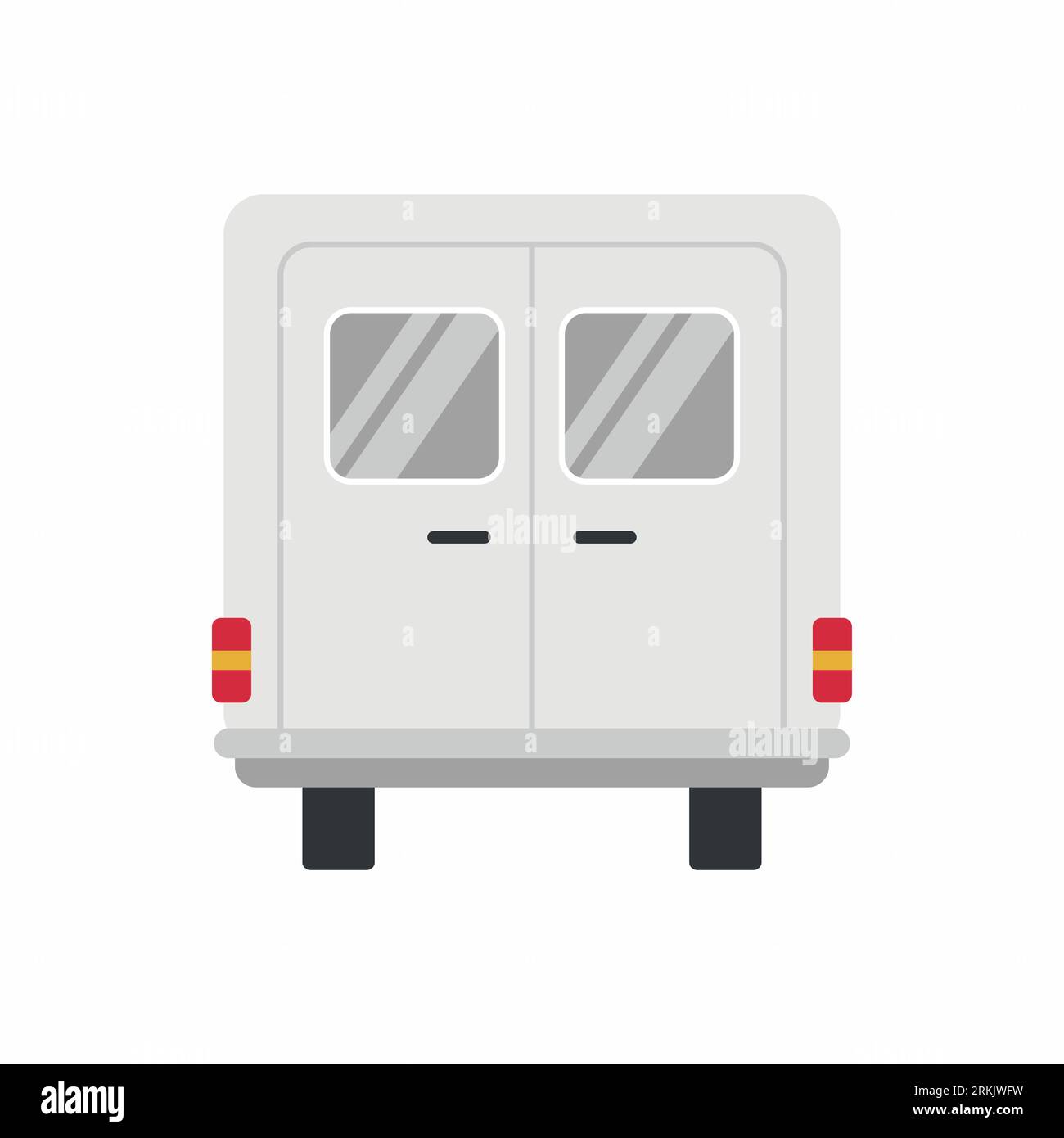 Blank white food truck icon. Rear view vehicle food truck. Vector flat cartoon illustration realistic delivery service van isolated on white backgroun Stock Vector